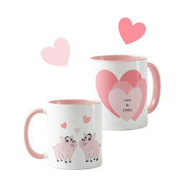 Taza Pareja linda de cerdito rosa