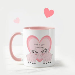 Taza Pareja linda de cerdito rosa