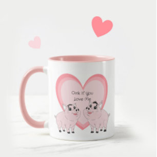 Taza Pareja linda de cerdito rosa
