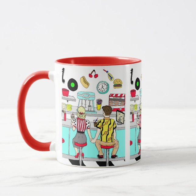Taza Pareja retro diner sosteniendo la era de los años  (Izquierda)