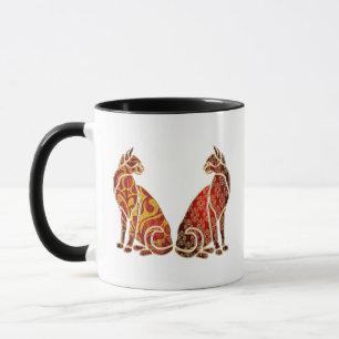 Taza Pareja roja y dorada de gato