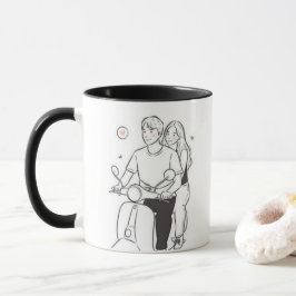 Taza Pareja Romántica en Scooter – Encantador Arte Mini
