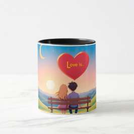 Taza Pareja Sentada en un Banco con Título de Amor