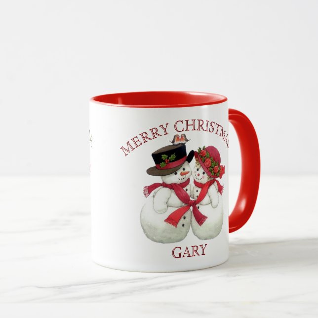 Taza Pareja Snowman - Feliz Navidad (Anverso derecho)