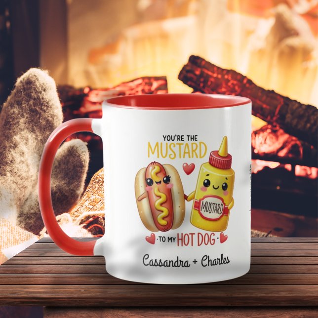 Taza Parejas divertidas personalizadas "Mostaza a mi ho (Fun Couples Customized "Mustard to My Hotdog" Mug)
