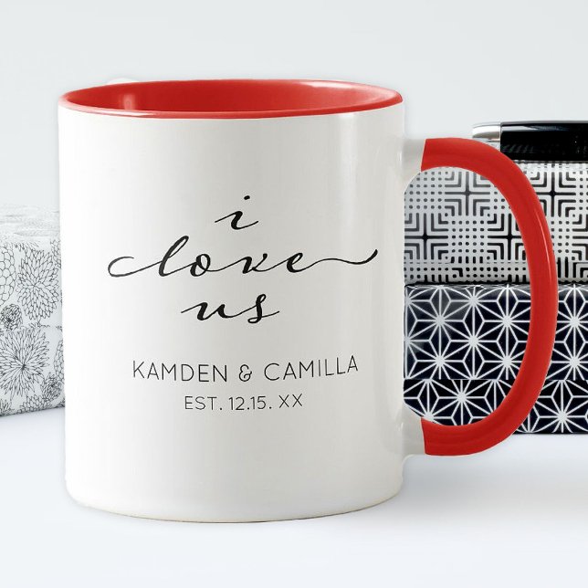 Taza Parejas personalizadas que me encantan Día de San  (I love us couples Valentine's Day mug. Personalize it with your names)