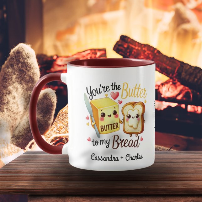 Taza Parejas personalizadas recortan "Mantequilla a mi  (Customized Couples Cute "Butter to My Bread" Mug)