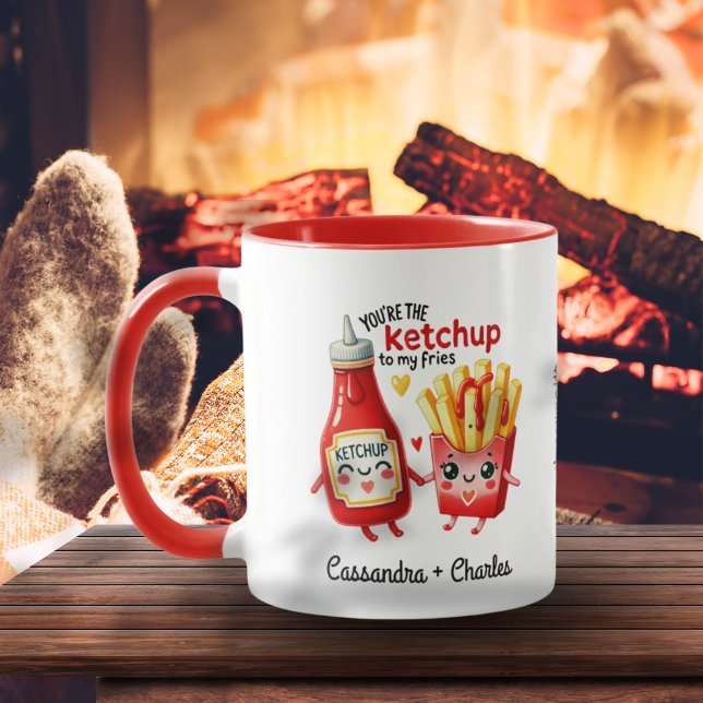 Taza Parejas ricas y divertidas "Ketchup to My Fries" P (Cute & Funny Couples "Ketchup to My Fries" Custom Mug)