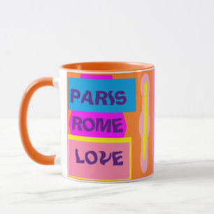 Taza París Francia Roma Italia Diseño azul limón rosa