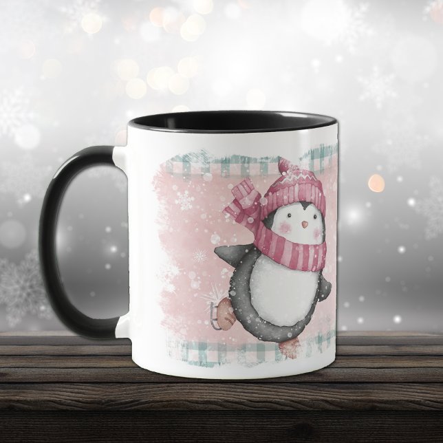 Taza Paro de vacaciones de nevado rosado en pingüino (Subido por el creador)