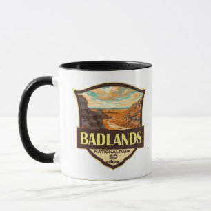 Taza Parque nacional Badlands Ilustracion Retro