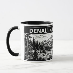 Taza Parque Nacional Denali Grabado en madera Blanco y