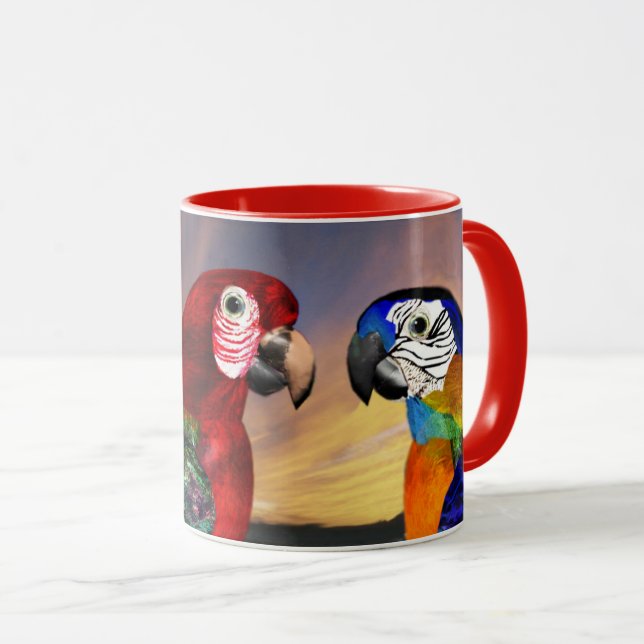 TAZA PARROS HIPEROS / ARA ROJA Y AZUL (Anverso derecho)