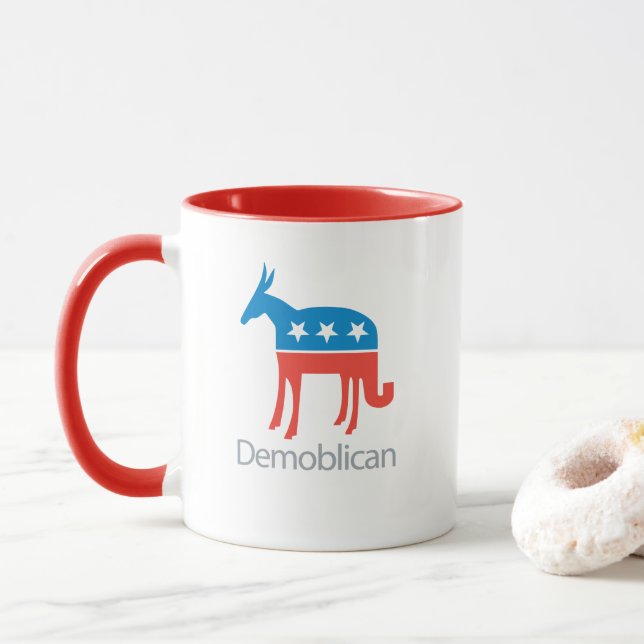 Taza Parte demócrata. Parte republicana. Demoblicano (Con donut)