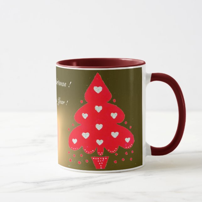 Taza PARTIDO DE VACACIONES DE ÁRBOL DE NAVIDAD ROJA ama (Derecha)