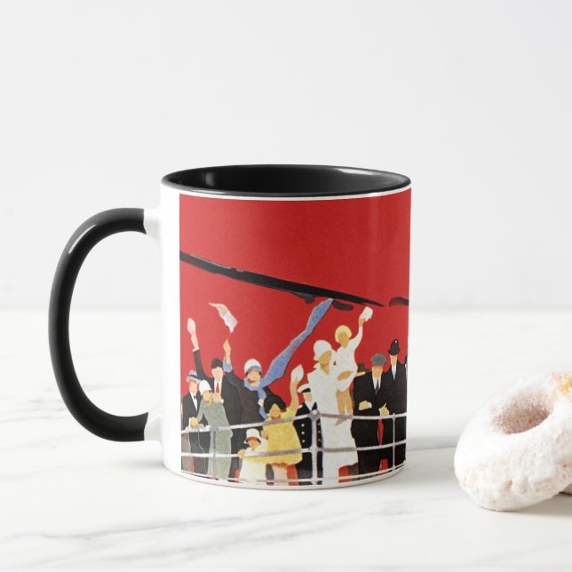 Taza Pasajeros de barcos de crucero vintage despidiendo (Con donut)