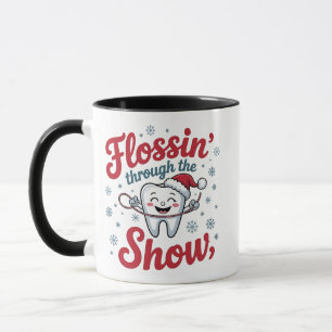 Taza Pasando hilo dental a través de la nieve Navidad d