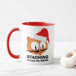 Taza ¡Pasando Por La Nieve! Gato de humor de bigote