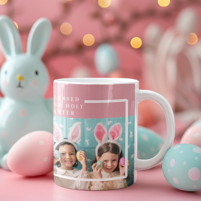 Taza Pascua bendita y felíz rosada moderna | Regalo fot (Subido por el creador)