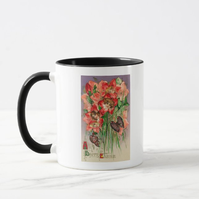 Taza Pascua feliz con flores de cabeza de las mujeres (Izquierda)