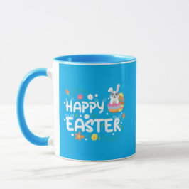 Taza Pascua feliz, huevos, conejo y flores