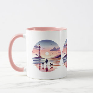 Taza Paseo al atardecer del faro Escena costera
