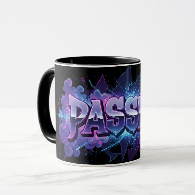 Taza Passion Cyberpunk Typography – Vibrant Modern Word (Anverso izquierdo)