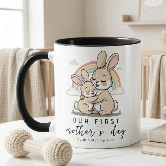 Taza Pastel Bunny Mom Baby First Mothers Day Love Art