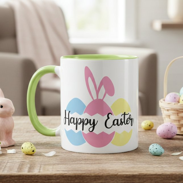 Taza Pastel colorido conejo y huevos feliz Pascua (Colorful Pastel Bunny and Eggs Happy Easter Mug)