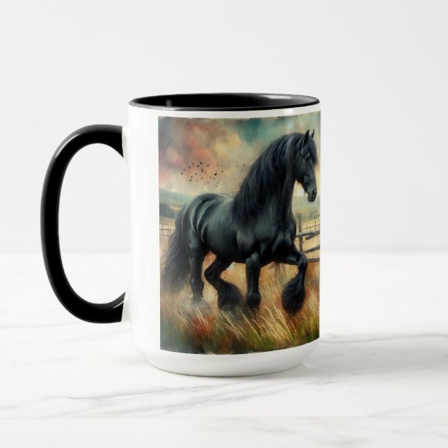 Taza Pastel de Caballo Negro Fresian Valla Rústica (Izquierda)