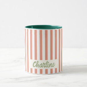 Taza Pastel de rayas rojas Retro Nombre personalizado M