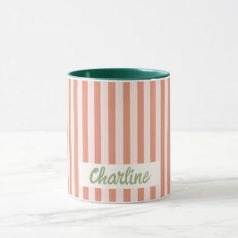 Taza Pastel de rayas rojas Retro Nombre personalizado M