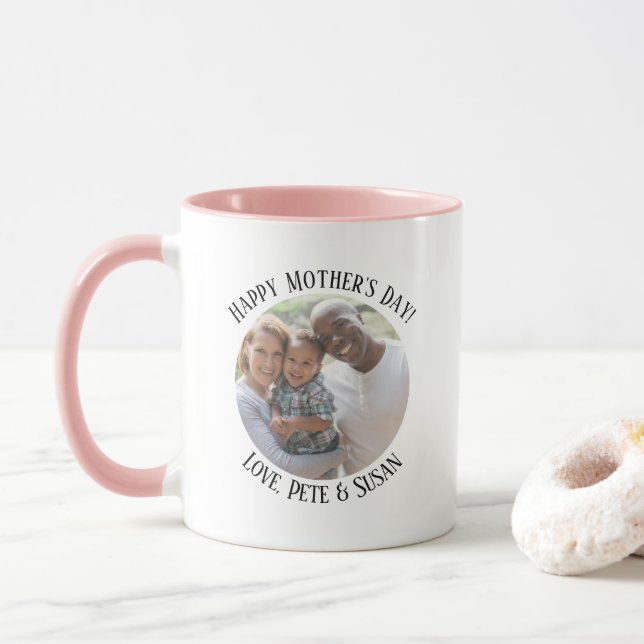 Taza Pastel del Día de la Madre Foto de la familia rosa (Con donut)