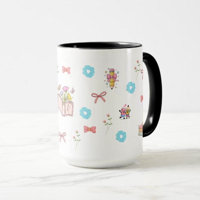 Taza Pastel Floral Book Aesthetic  (Anverso derecho)