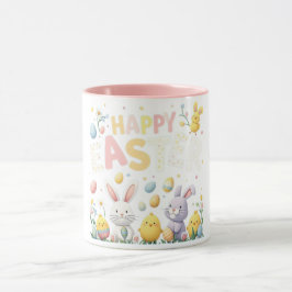 Taza Pastel Floral Feliz Conejo de Pascua y Chicas