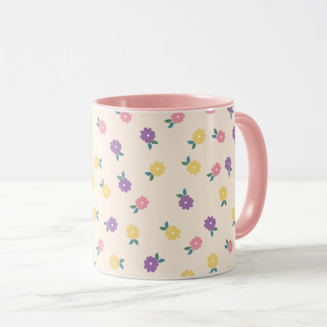 Taza Pastel Floral Pattern – Cute Yellow, Pink & Purple (Anverso derecho)