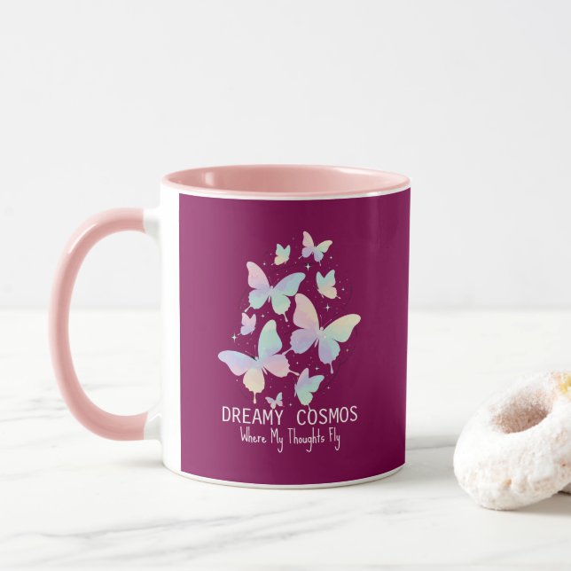 Taza Pastel Galaxy Butterflies Dreamy Aesthetic (Con donut)