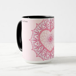 Taza Pastel Nostalgia Corazón Rosa Mandala Estética
