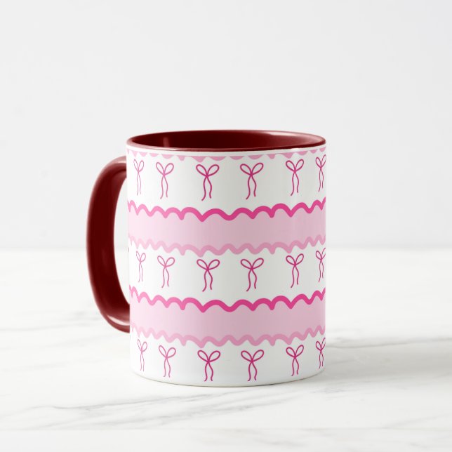 Taza Pastel Pink Bow Seamless Pattern – Cute Aesthetic  (Anverso izquierdo)