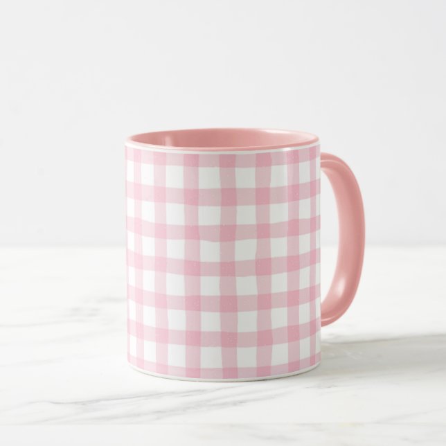 Taza Pastel Pink Plaid – Soft Aesthetic Seamless  (Anverso derecho)