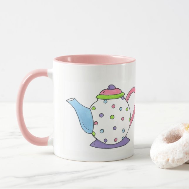 Taza Pastel Polka Dot Cerámica Teapot Tea Pot Fiesta (Con donut)