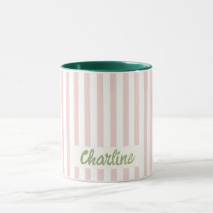 Taza Pastel rayado rosa Retro Nombre personalizado Mug