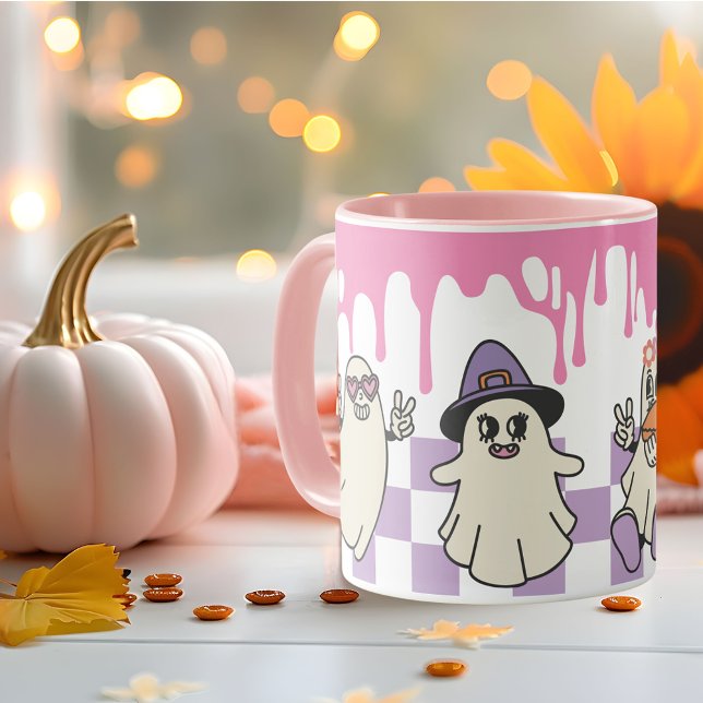 Taza Pastel retro Ghost Crew muchacha Feliz Halloween (Pastel retro Ghost Crew girly Happy Halloween Mug)