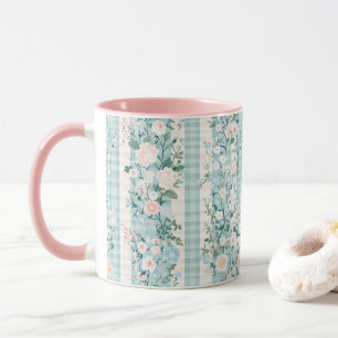 Taza Pastel Rosa Azul Acuarela Florales Gingham 
