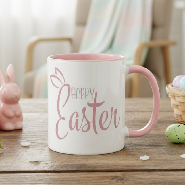 Taza Pastel Rosa Y Azul Retro Feliz Pascua (Retro Pink And Blue Pastel Happy Easter Mug)