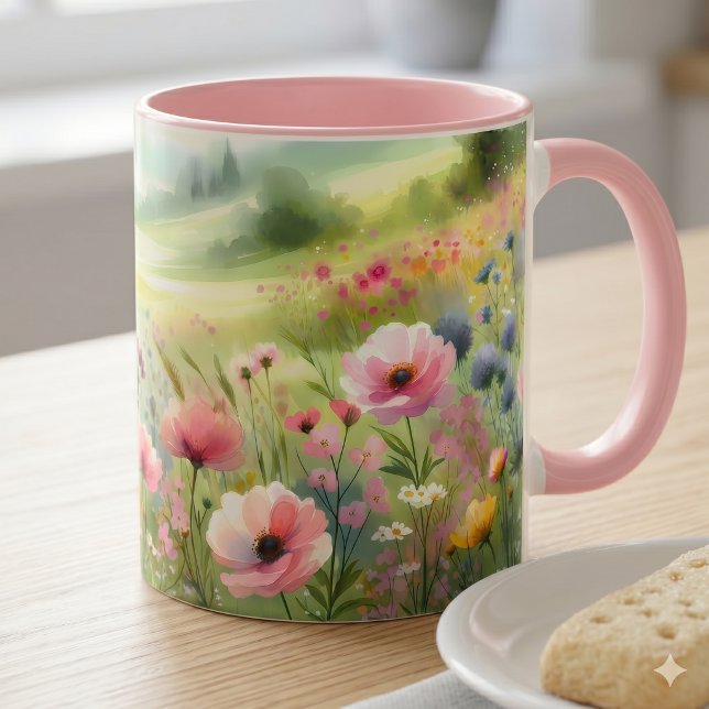 Taza Pastel Wildflower Meadow Landscape (Pastel Wildflower Meadow Landscape Mug)
