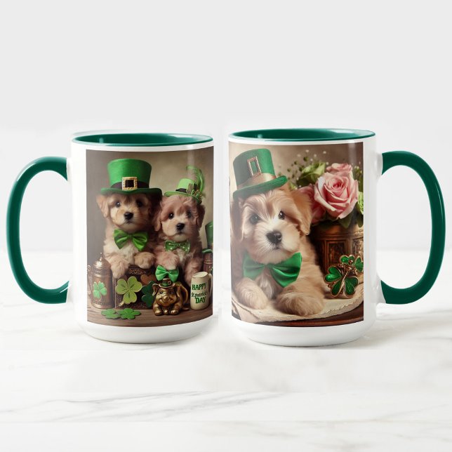 Taza Pasteles de osito de peluche Teddy de San Patricio (St Patrick's Day Cute Irish Teddy Bear Puppies Mug)