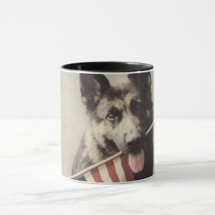 Taza Pastor Alemán Con Bandera Estadounidense