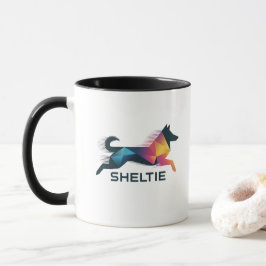 Taza Pastor de Shetland poligonal en amarillo y azul