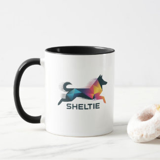 Taza Pastor de Shetland poligonal en amarillo y azul